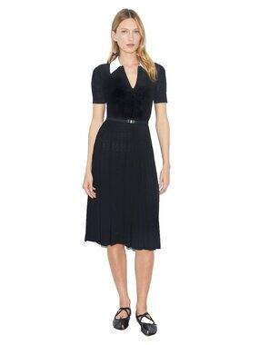 Tory Burch Women's T Monogram Pointelle Pleated Black Dress Women Size L